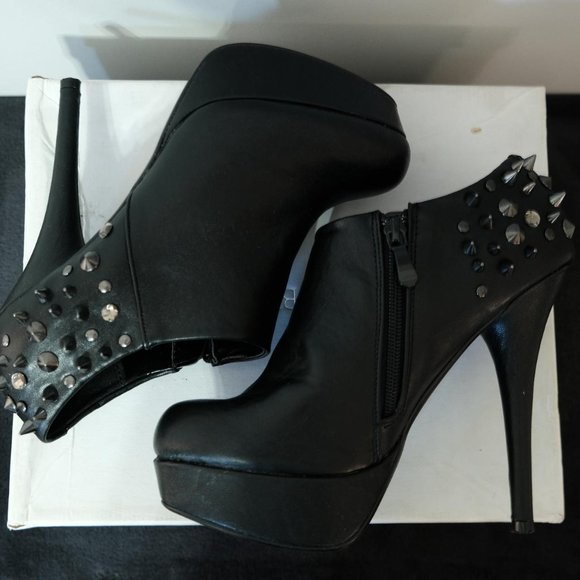 Bronx Studded Ankle Boots Heels - Picture 3 of 4